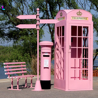 Ensemble de cabine téléphonique londonienne blanche LEDA avec banc, boîte aux lettres, décoration pour événements intérieurs et extérieurs, fêtes