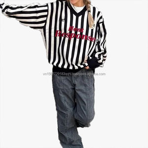 Suéter de Punto a Rayas Casual para Mujer, Cuello en V, Estilo Jersey, Deportivo, Otoño Invierno, Suave y Holgado - Product Image 2