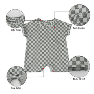 Ropa de Bebé Recién Nacido con Estampado de Tablero de Ajedrez a Cuadros, Mono de Manga Corta, Venta al Por Mayor de Fábrica - Product Image 5
