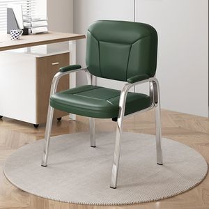 Office Conference <b>Chairs</b> Long-Seated Four-Legged Simple Comfortable Backrest PU Leather Metal Fixed Armrest Living Room Use - Product Image 5