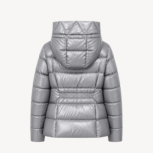 Manteau d'hiver gris à capuche unisexe pour femme, veste matelassée imperméable décontractée, coupe régulière avec fermeture éclair et poches latérales - Product Image 3