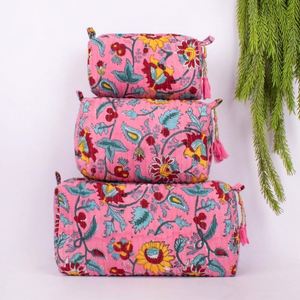 Custom Women Eco-Friendly Recyclable Quilted Zipper Foldable Lightweight Large Cosmetic Bag Travel <b>Storage</b> Flower Printed Cotton - Product Image 1