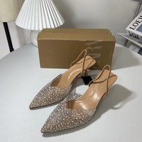 Nouvelles sandales d'été 2025 à talon haut et bout peu profond pour femme, avec bride arrière ornée de perles et bout pointu
