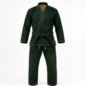 Kimono de BJJ Verde Unisex, Uniforme de Artes Marciales 100% Algodón, Duradero, Transpirable, Teñido Liso, Ajustado para Adultos, con Logotipo Frontal, 160g, OEM, Pantalones Cortos - Product Image 1