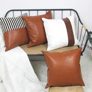 Американский современный кожаный и холщовый чехол для подушки, домашний декор, наволочка для подушки в полоску, наволочка из искусственной кожи