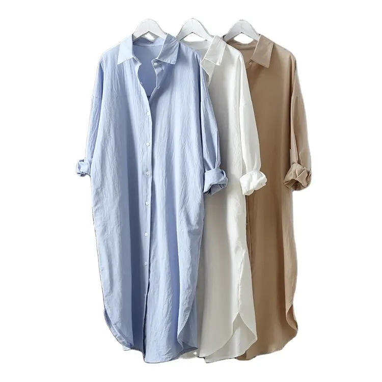 Hot Selling Primavera Verão Alta Qualidade senhoras Long Cotton Linen Shirt Dress Casual Vestidos para as mulheres