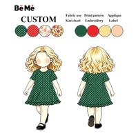 Robe décontractée pour enfants style doux, tissu doux pour la peau, vert et blanc à pois, manches courtes, ourlet à volants, robe trapèze pour filles, personnalisable ODM