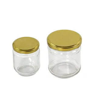 厂家批发透明圆形无气玻璃蜂蜜储存瓶100毫升150毫升200毫升薄荷叶储存瓶空瓶