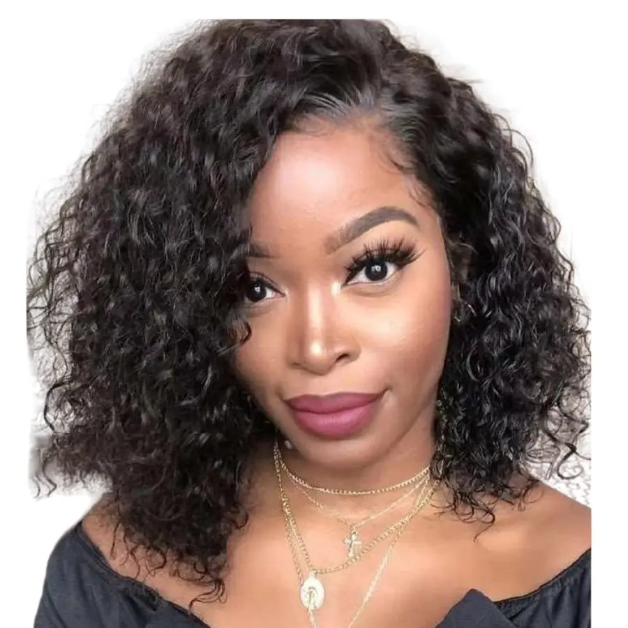 Perruque lace front wig crépus bouclés, perruque bob transparente hd pour femmes noires, vente en gros, bon marché