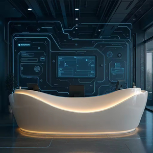 Bàn tiếp tân cong hiện đại màu trắng, hoàn toàn thủ công và được tùy chỉnh, phù hợp cho khách sạn/sảnh, bàn tiếp tân có đèn LED - Product Image 3