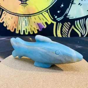 गर्म बिक्री caribबीन कैलेंडर शार्क नीली नक्काशी क्रिस्टल शार्क आंतरिक सजावट के लिए पत्थर