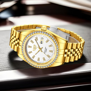 Reloj de Cuarzo LIGE LG89183 de Moda y Negocios, Esfera de <span class=keywords><strong>41</strong></span> mm, Diamantes Dorados, Deportivo, de Acero Inoxidable, para Hombre, Resistente al Agua, Luminoso + Caja de Regalo - Product Image 4