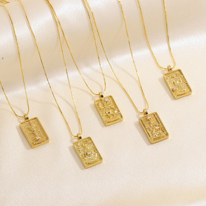 Nuova Collana in Ottone con Zirconi, Pendente Quadrato con Zirconi a Forma di Stelle, Sole e Luna, da Donna - Product Image 2