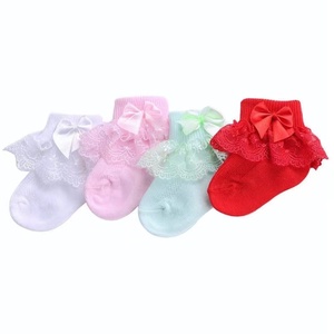 4 Couleurs Toddler Lace Bows Organic Cotton Knit Crew Little Ruffle Sock for Girls - Product Image 6