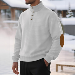 Sweat-shirt à col montant et demi-zip en tissu gaufré à carreaux pour homme, coupe ample, à manches longues, idéal pour l'automne et l'hiver - Product Image 1