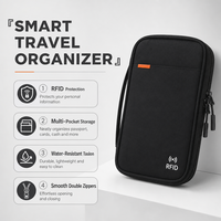 Pochette de voyage RFID résistante à l'eau avec logo personnalisé, multi-poches, porte-passeport, porte-cartes, porte-argent, sac de rangement à double fermeture éclair