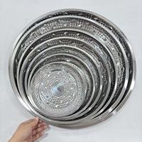 Plateau rond en acier inoxydable de luxe avec motif diamant, plusieurs tailles (25/30/40/50/60 cm), plateau de service pour fruits, cadeau pour le Ramadan au Moyen-Orient