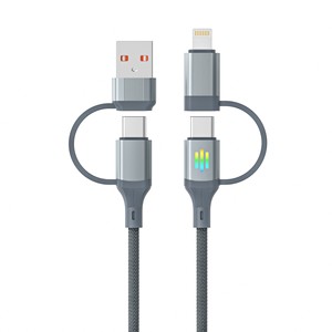 Câble de données 4-en-1 Type-C vers USB et Lightning, en nylon tressé gris, charge rapide pour téléphones Apple Huawei, 0,5 m - Product Image 1