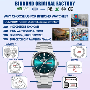 Montre de luxe BINBOND, bracelet en acier massif, montre en acier inoxydable pour homme, montre à quartz durable, fermoir papillon, étanche 30m - Product Image 3