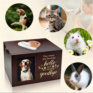 Wooden Pet <b>Urn</b> With Photo Frame Rectangle Durable For <b>Cats</b> And Dogs Memorial - Product Image 1