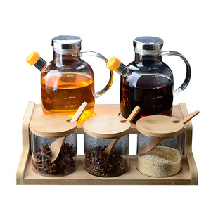 Distributeur d'huile et <span class=keywords><strong>de</strong></span> <span class=keywords><strong>vinaigre</strong></span>, stockage des épices avec un support en bambou, coffret cadeau pour la <span class=keywords><strong>cuisine</strong></span> - Product Image 1