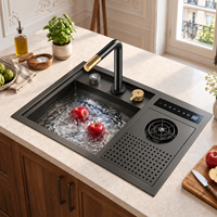 Évier de cuisine intelligent en acier inoxydable SUS304 avec nettoyage ultrasonique, revêtement nano, poste de travail multifonctionnel, OEM ODM