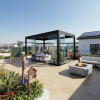 Pergola Bioclimatique Motorisée en Aluminium à Toit Rétractable et Lames Orientables, Style Antique, pour Extérieur, Imperméable, Marque Sweet Home
