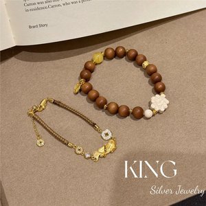 King Silver Jewelry Sandalwood <b>Bracelet</b> With Flower Charm Unisex Fashion <b>Beaded</b> <b>Bracelet</b> - Product Image 5