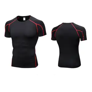 T-Shirt da <span class=keywords><strong>uomo</strong></span> con stampa personalizzata aderente a compressione sportiva da palestra t-Shirt da <span class=keywords><strong>uomo</strong></span> in poliestere Spandex Slim Fit - Product Image 3