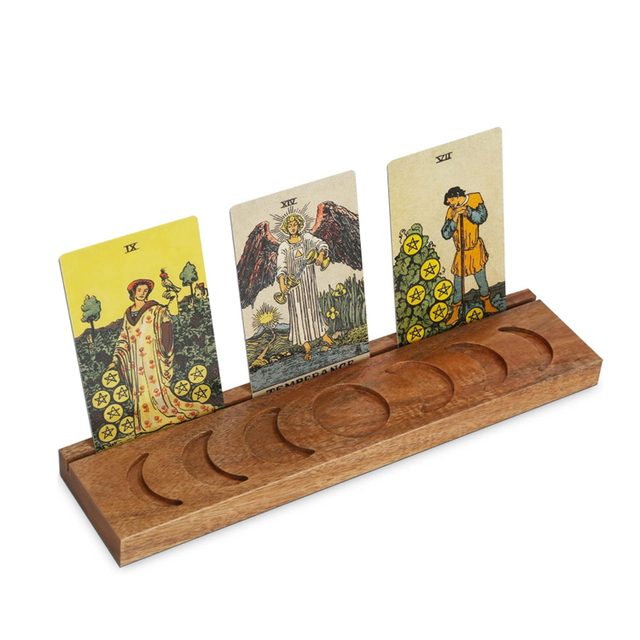 Solid Wood Tarot Card Stand Wooden Tarot Card Holder with Moon Phase for Home Souvenir Gift Decoration