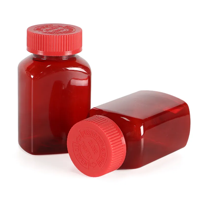 150ml wholesales empty label RED plastic PET Bottle for pharmacy pharmaceutical use with customized lids