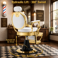 Fauteuil de Barbier Vintage Robuste Inclinable à 360 Degrés en Cuir PU pour Salon, Salle de Bain et Salon de Coiffure – Vente en Gros