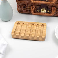 Porte-savon en bambou auto-drainant Naturel Porte-savon monobloc pour la douche Salle de bain Cuisine Baignoire avec design antidérapant