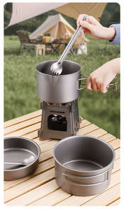 Dễ dàng-thực hiện thiết kế cổ điển cắm trại Bộ đồ ăn tinh khiết titan nồi với gấp xử lý đồ nấu nướng ngoài trời kết hợp Set & súp nồi - Product Image 3