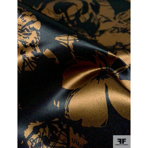Tela Personalizada de Primera Calidad, Lujosa, con Estampado Floral, Satén Dorado Bronceado, Material Negro, 100% Poliéster, Suave al Tacto, Duradera - Product Image 4