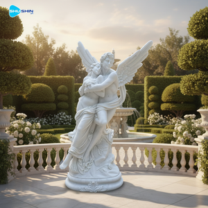Scultura in Marmo Fatta a Mano di Cupido e Psiche, Design Europeo per Decorazione di Giardini, Chiese e Hotel, Statue d'Angelo in Stile Romano - Product Image 2