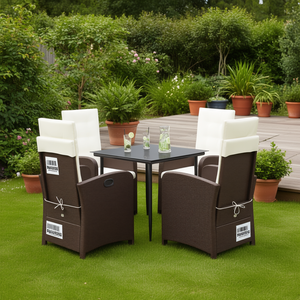 5 Piece Brown Pe <b>Rattan</b> Garden <b>Dining</b> Set With 4 <b>Chairs</b> <b>And</b> <b>Table</b> Outdoor Furniture Weather Resistant Contemporary Style - Product Image 2