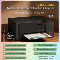 NOUVELLE Imprimante jet d'encre A4 L3318 L3358 L3356 4 couleurs 3-en-1 (impression, numérisation, copie) avec Wi-Fi pour la maison, le bureau, les photos, les fichiers et les étiquettes
