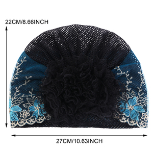 Chapeau turban en dentelle à fleurs pour femmes, couvre-chef musulman islamique, turban africain en perles, couvre-chef doux et extensible - Product Image 4