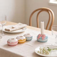 Redeco Porte-bougie chauffe-plat Donut Macaron, Mugs en céramique mignons peints à la main, Mug en céramique pastel pour la décoration de la maison et des fêtes