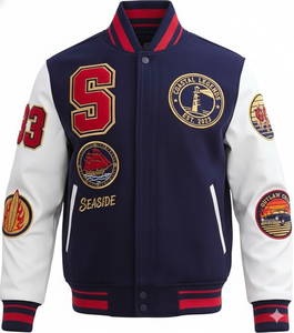 Custom Front Embroidered Logo Wholesale Factory Price Customized Men's Pure Wool Varsity <b>Jacket</b> Embroidery Varsity <b>Jackets</b> - Product Image 1