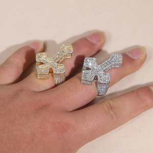 Bling Iced out bạc mạ vàng hip hop người đàn ông cậu bé trang sức Micro Pave 5A Cubic Zirconia CZ chữ thập hình dạng vòng - Product Image 5