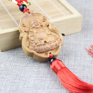 Colgante de Buda Maitreya de madera de durazno, adorno para coche, decoración para espejo retrovisor, versión marrón, regalo artesanal grabado para hombres y mujeres - Product Image 2