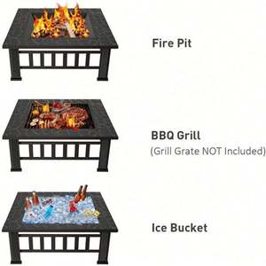 Outdoor Metal Square <b>Table</b> Backyard Patio Garden Stove Wood Burning Brazier Fire Pit With Spark Screen - Product Image 4