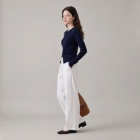 Weiche 100% Woll-Strickjacke mit Rundhalsausschnitt, Knopfleiste, Geripptem Saum und Langen Ärmeln für Damen, Ideal für den Alltag