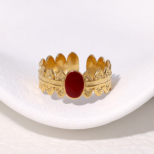 Bague ouverte ajustable hypoallergénique en acier inoxydable plaqué or 18 carats, style vintage rétro français géométrique, polyvalente et élégante - Product Image 4