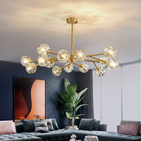 Lustre de branche nordique en cristal de luxe à LED Lampe principale minimaliste en fer pour le salon, la chambre à coucher, le hall Installation au plafond-Vente en gros