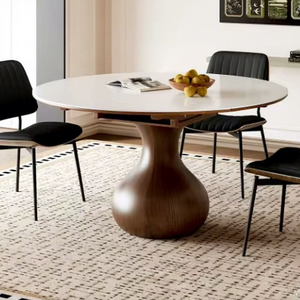 Série de style mi-siècle, table à manger extensible simple pour la maison avec plateau en pierre frittée mate - Product Image 1
