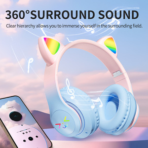 Auriculares inalámbricos con orejas de gato y luz RGB, auriculares Bluetooth para juegos y música. - Product Image 3