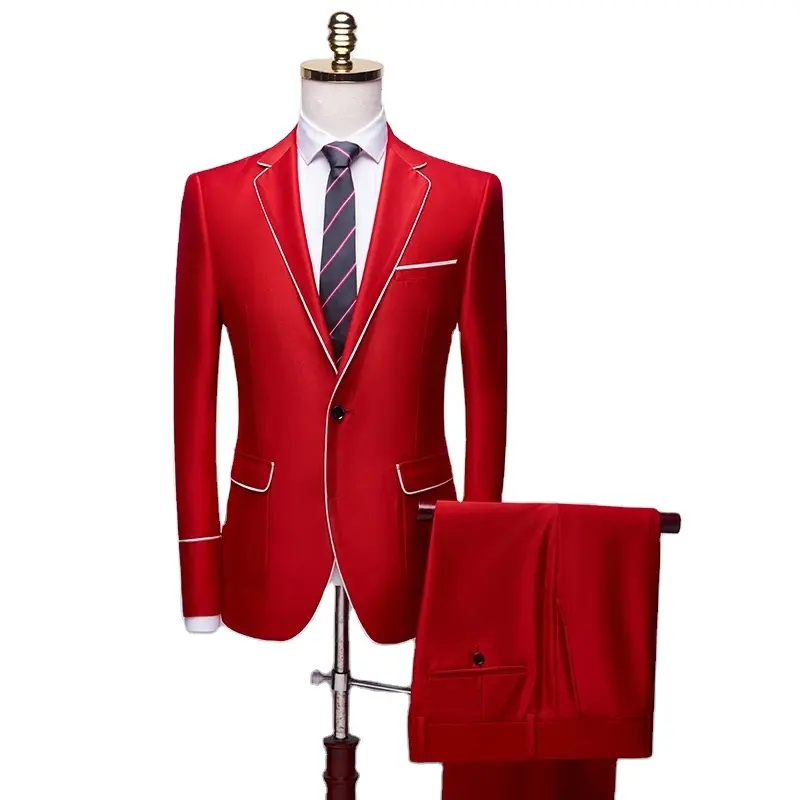 Latest Design Red Men Suits White Lapel One Button tuxedo Groom Prom For men jacket suit For Slim Fit Blazer For Man 2 Pcs Sets